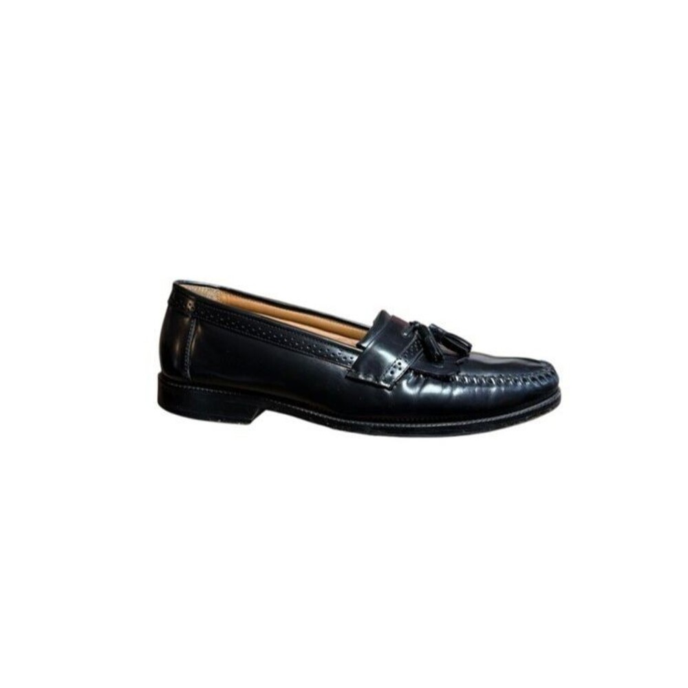 Bass Mens Tassel Loafer Size 11D Wide NELSON Slip On Black Leather Dress Shoes